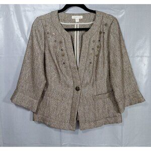 Coldwater Creek Tweed Single Button Jacket Metal Accents Business Career Blazer
